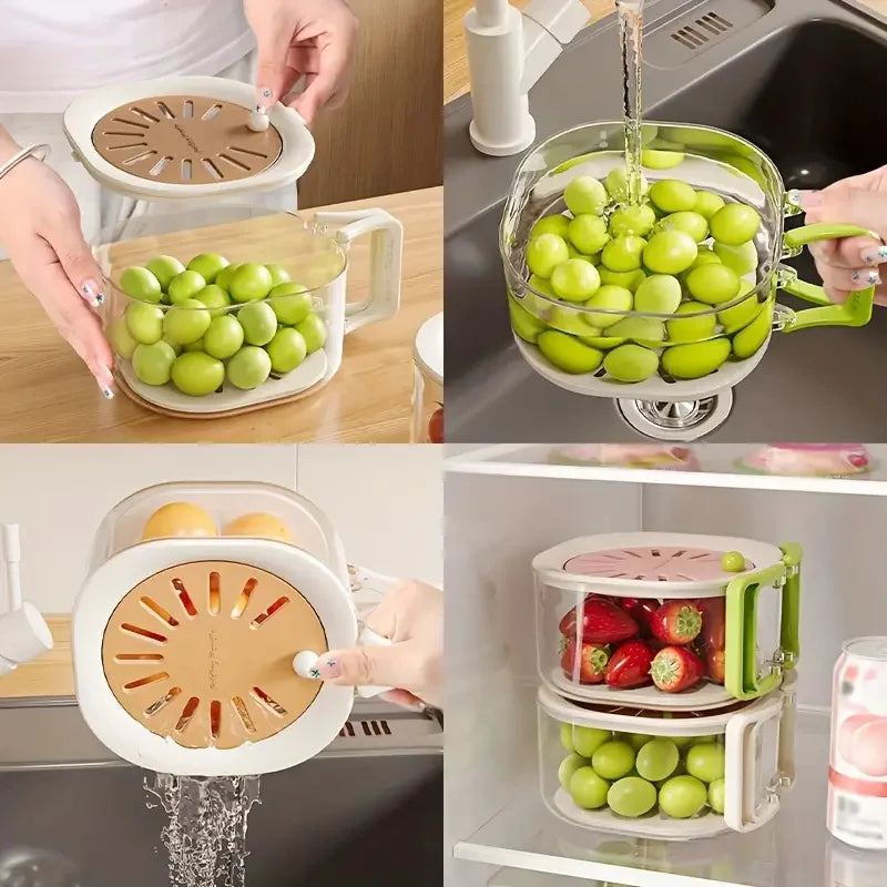 Multi-functional stackable food storage and draining container collage