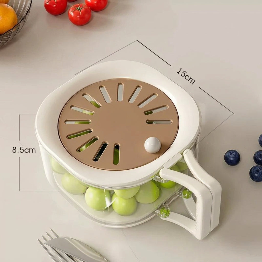Alternative dimension guide for the 2-in-1 Dual-Layer Berry Washing Basket showing 15cm width and 8.5cm height